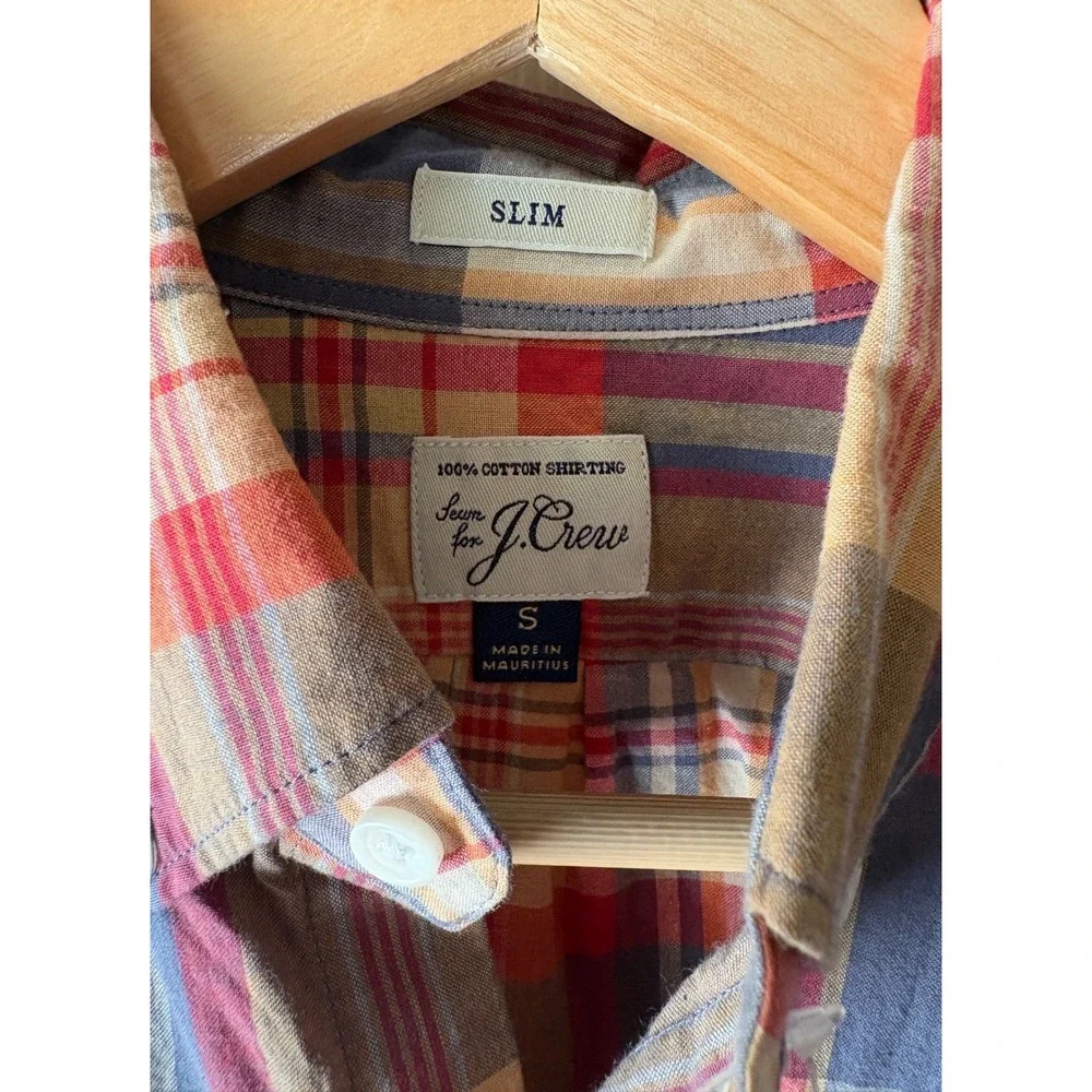 🆕 J. Crew Orange Plaid 100% Cotton Shirting Slim Fit Button Up Shirt S